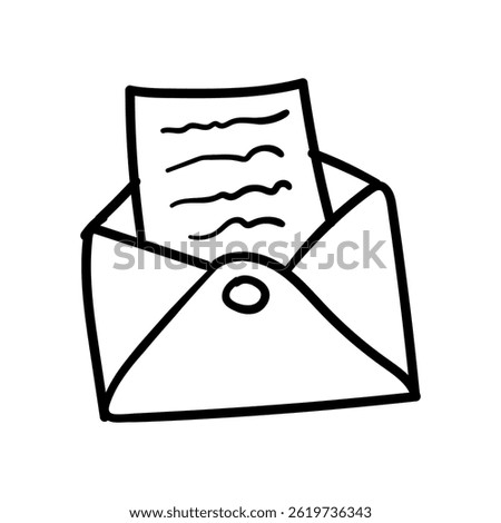 Handdrawn mail letter in envelope sketch. Doodle Icon Illustration