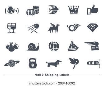 Hand-drawn mail and shipping retro badges set. Vector graphics collection. Logo templates