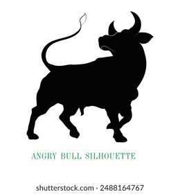 Hand-drawn Mammal art, Vector silhouette of Angry bull, An element for creating company brand