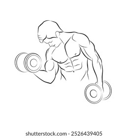 Hand-drawn man line art, A bodybuilder vector illustration, A muscular boy exercising vector drawing
