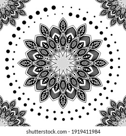 Arte mandala dibujado a mano con un patrón de doodle étnico floral. página de coloreo - kaindala, relajación espiritual para adultos, ilustración vectorial, aislado en un fondo blanco. Doodles zen, meditación