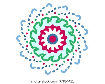 Hand-drawn mandala artwork. Beautifully fragmented geometrical art form of abstract symmetrical shapes and surreal feelings.