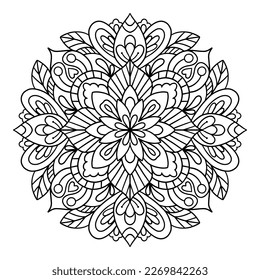 Hand-drawn mandala for coloring book. Vector illustration isolated on a white background. 