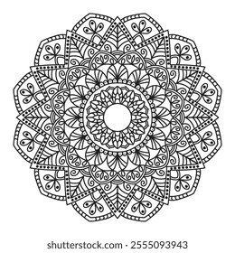Hand-drawn mandala for coloring book. Vector illustration is isolated on a white background.