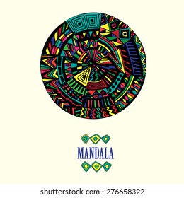 Hand-drawn mandala. Decor for your design. Round pattern, geometric style. Vector Illustration