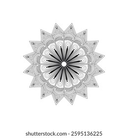 Hand-Drawn Mandala Design with Decorative Borders and Concentric Circles in Black and White for Zen and Spiritual Growth