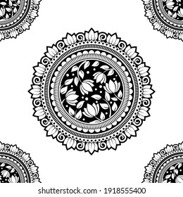 Hand-drawn mandala with ethnic floral doodle pattern. Coloring page - zendala, design for spiritual relaxation for adults, vector illustration, isolated on a white background. Zen doodles