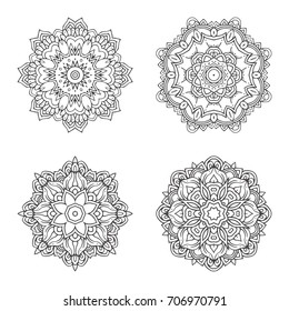 Hand-drawn mandala with ethnic floral doodle pattern. Coloring page - zendala, design for spiritual relaxation for adults, vector illustration, isolated on a white background. Zen doodles.