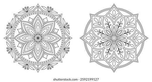 Hand-drawn Mandala Illustration. Black and White Line Art. Intricate Design for Coloring and Relaxation