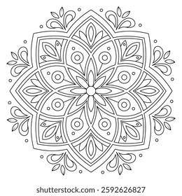 Hand-drawn Mandala Illustration. Black and White Line Art. Aesthetic Symmetry for Calmness