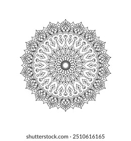 Hand-drawn mandala with intricate geometric patterns. Perfect for meditation, spiritual art, and decorative use. Ethnic-inspired design, great for tattoos, coloring books, and creative projects.