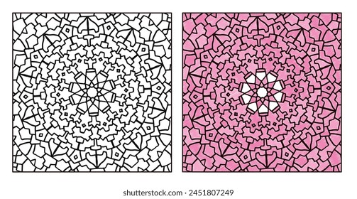 hand-drawn mandala pattern, coloring page, vector illustration
