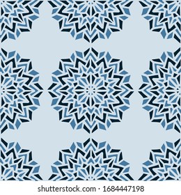 Hand-drawn mandala pattern. Seamless pattern with symmetrical abstract flower. Circular pattern.