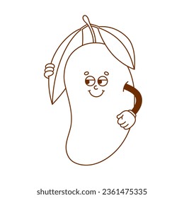 The hand-drawn mango retro character. Vector illustration in trendy retro cartoon style. Fruit, healthy food.