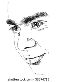 Hand-drawn mans face. Vector. Visit my portfolio for big collection of doodles