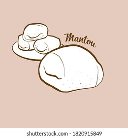 Hand-drawn Mantou bread illustration. Bun, usually known in China. Vector drawing series.