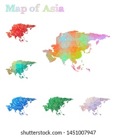 Hand-drawn map of Asia. Colorful continent shape. Sketchy Asia maps collection. Vector illustration.