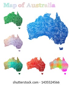 Hand-drawn map of Australia. Colorful country shape. Sketchy Australia maps collection. Vector illustration.