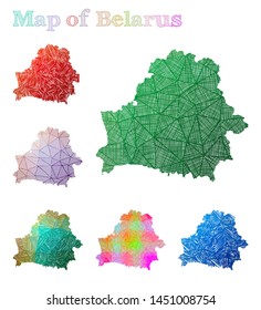 Hand-drawn map of Belarus. Colorful country shape. Sketchy Belarus maps collection. Vector illustration.