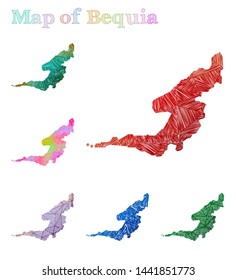Hand-drawn map of Bequia. Colorful island shape. Sketchy Bequia maps collection. Vector illustration.