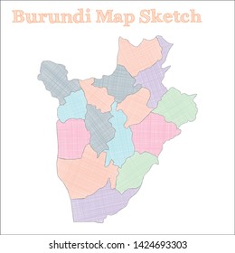 Hand-drawn map of Burundi, a country in Eastern Africa. Vector illustration.
