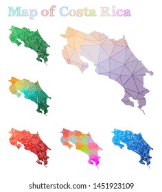 Hand-drawn map of Costa Rica. Colorful country shape. Sketchy Costa Rica maps collection. Vector illustration.