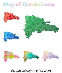 Hand-drawn map of Dominicana. Colorful country shape. Sketchy Dominicana maps collection. Vector illustration.