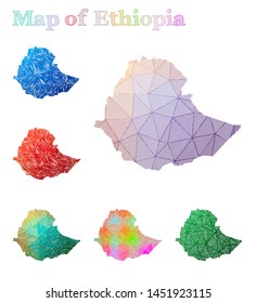 Hand-drawn map of Ethiopia. Colorful country shape. Sketchy Ethiopia maps collection. Vector illustration.