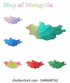 Hand-drawn map of Mongolia. Colorful country shape. Sketchy Mongolia maps collection. Vector illustration.