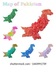 Hand-drawn map of Pakistan. Colorful country shape. Sketchy Pakistan maps collection. Vector illustration.