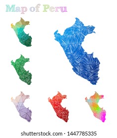 Hand-drawn map of Peru. Colorful country shape. Sketchy Peru maps collection. Vector illustration.