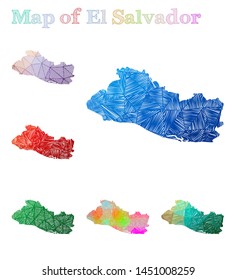 Hand-drawn map of the Republic of El Salvador. Colorful country shape. Sketchy Republic of El Salvador maps collection. Vector illustration.