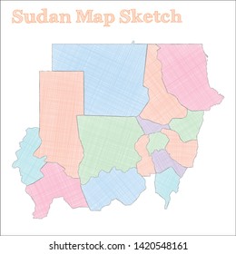 Hand-drawn map of Sudan, vector illustration of the country's borders.