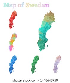 Hand-drawn map of Sweden. Colorful country shape. Sketchy Sweden maps collection. Vector illustration.