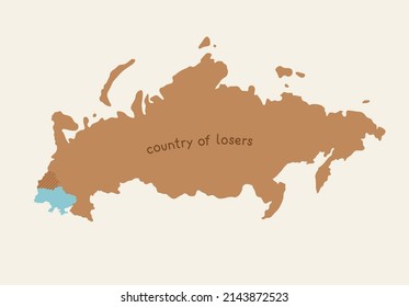 Hand-drawn map of Ukraine, Russia, Belarus with text. Concept of Russia-Ukraine War, Russian war aggression, Ukrainian patriotism, integrity and independence.