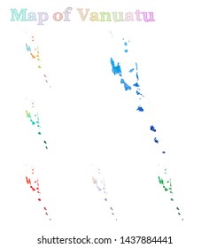 Hand-drawn map of Vanuatu. Colorful country shape. Sketchy Vanuatu maps collection. Vector illustration.