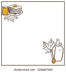 Hand-drawn maple syrup set. Acer saccharum, the sugar maple. Vector background.