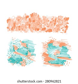 Hand-drawn marker stains. Colorful stripe design element set. Vector illustration.