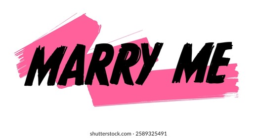 Hand-Drawn Marry Mr Vector Design with Pink Brush Strokes. Colorful Poster Art, Inspirational Quote Sign, Isolated on White Background.