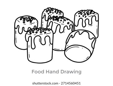 Delicias de malvavisco dibujadas a mano: Representación artística de golosinas gourmet, que ofrecen una encantadora estética monocromática y elegancia artística.