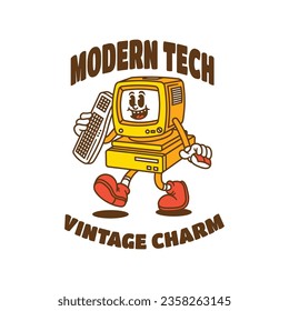 Hand-drawn mascot retro vector for television and computer and phone