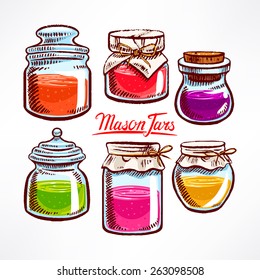 hand-drawn mason jars with colorful contents - 2