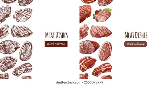 Hand-drawn meat sketch collection for restaurant menu and design use