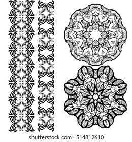 Hand-drawn mehendi ornamental elements and mandala collection. Indian henna tattoo set. Oriental style decorative design templates. EPS 10 vector illustration isolated on white