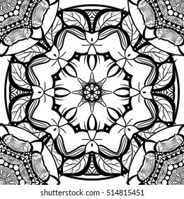 Hand-drawn mehendi ornamental seamless pattern. Oriental style decorative design templates. EPS 10 vector illustration black and white