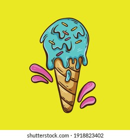 Handdrawn melted blue ice cream