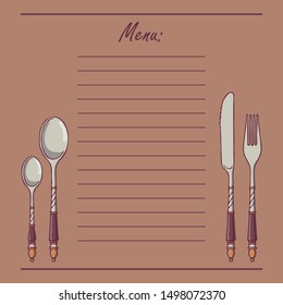 Hand-drawn menu with vintage silver cutlery.
