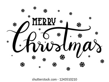 Handdrawn Merry Christmas Lettering Typography Holiday Greetings Card
