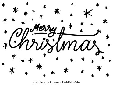 Handdrawn Merry Christmas Lettering Typography Holiday Greetings Card