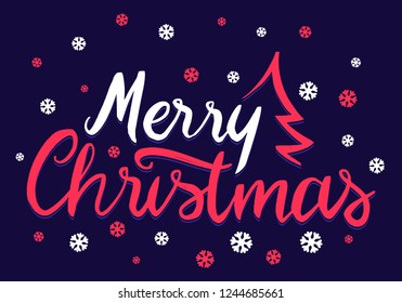 Handdrawn Merry Christmas Lettering Typography Holiday Greetings Card